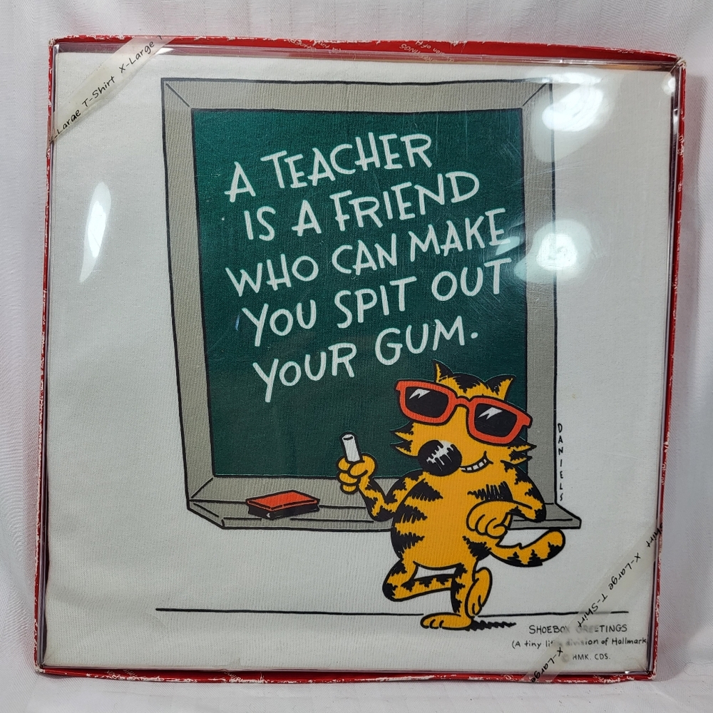 Shoebox Greetings Teacher Cat T-SHIRT Mens Size XL 46-48 Gum Chalkboard NOS